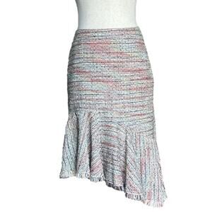 Halogen Spring Tweed Frayed Hem Skirt Multi-Color Straight Asymmetrical Size 2